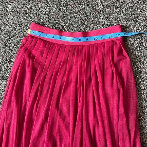 Maroon Red Layered Mesh Pleated Tutu High-Waist Modest Midi Knee-Length Skirt S - Picture 16 of 16